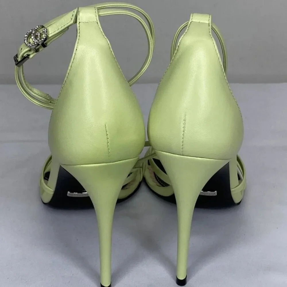 Gucci Womens Sandals Pistachio Green Size 7 Charlotte Nappa GG Buckle Heeled - Picture 5 of 13